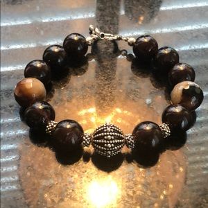 Garnet and sterling silver beaded bracelet